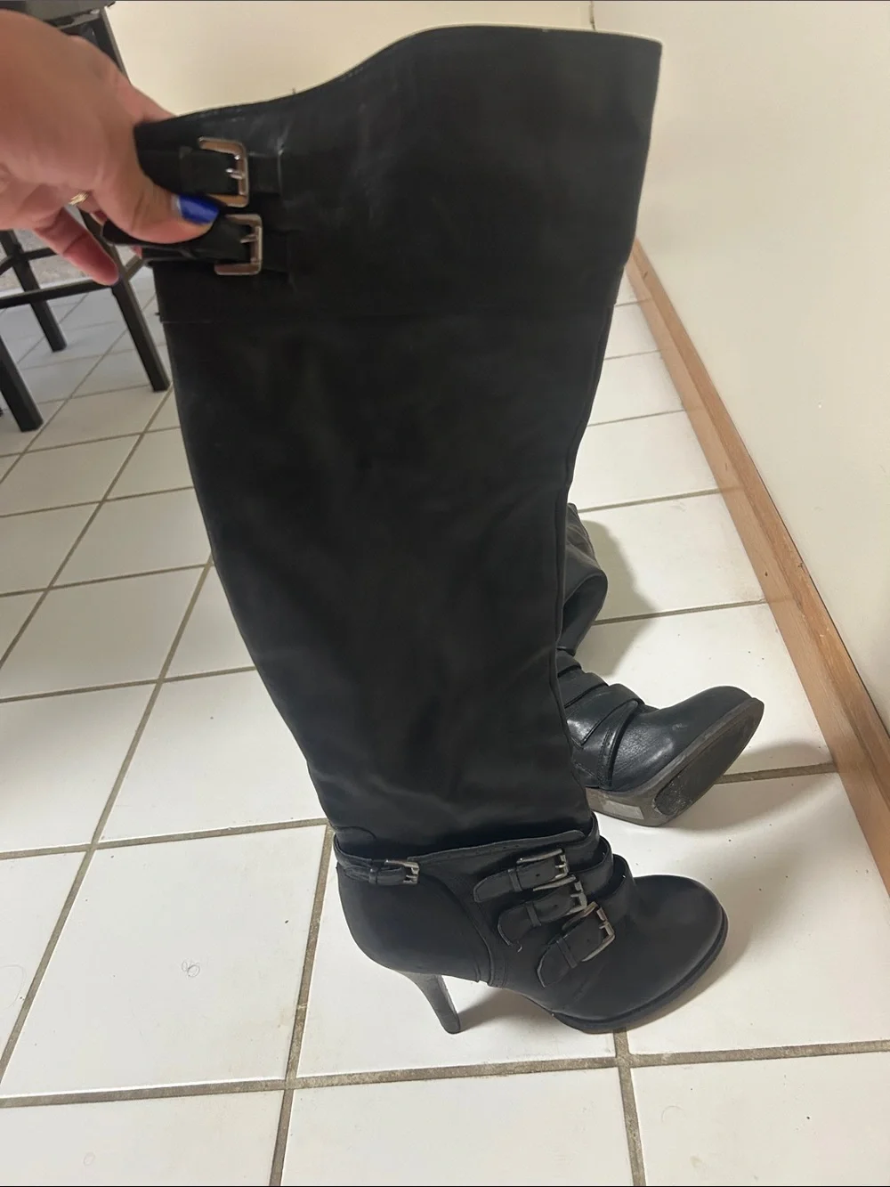 Aldo Black Knee-High Leather Boots